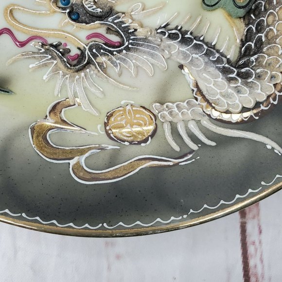 Vintage Hand Painted Japanese Moriage Black Dragon Ware Plate Saucer - Picture 9 of 11